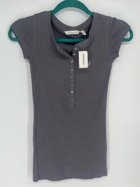 Y2K Style Aeropostale NWT Dark Gray Cap Sleeve Ribbed Stretch Fitted T-Shirt